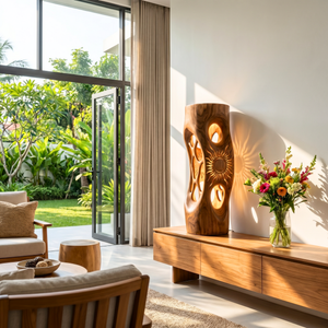 Sunlit Halo Wood Table Lamp with Organic Cutouts