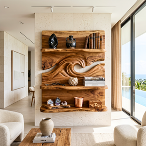Ocean Wave Wood Wall Shelf with Three Display Tiers