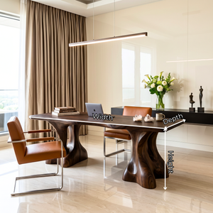 Organic Solid Wood Desk with Sculptural Twin Pedestal Base