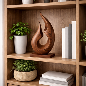 Abstract Flame Wood Sculpture Modern Handmade Tabletop Art Decor