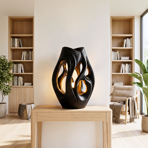 Hollow Flow Wood Table Lamp with Warm Inner Glow