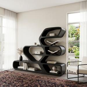 Organic Solid Wood Bookshelf with Flowing Freeform Shelves