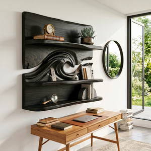 Ocean Wave Wood Wall Shelf with Three Display Tiers