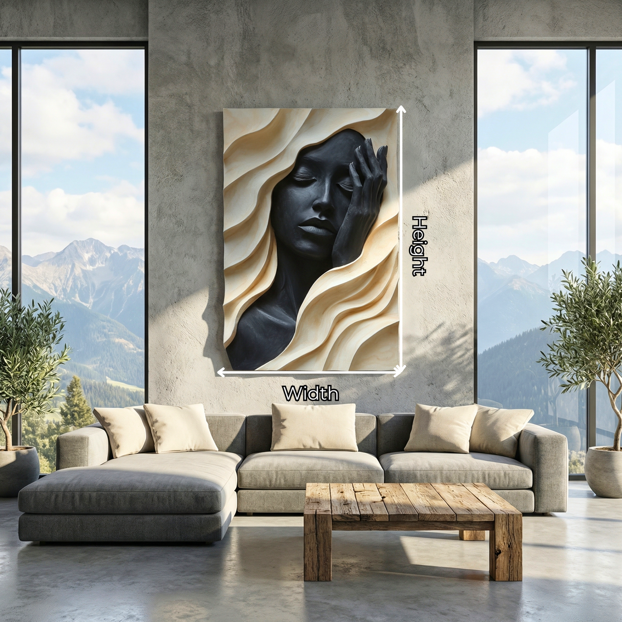 Handcrafted Solid Wood Wall Art with Abstract Female Portrait Relief