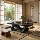 Handcrafted Solid Wood Coffee Table with Organic Sculptural Base and Rounded Live Edge Top