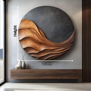 Handcrafted Round Wood Wall Sculpture with Flowing Layered Relief and Charcoal Textured Contrast