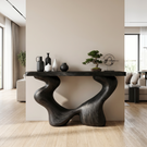 Console Table Solid Wood with Sculptural Open Arch Base for Entryway Decor