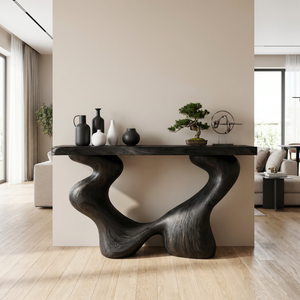 Console Table Solid Wood with Sculptural Open Arch Base for Entryway Decor