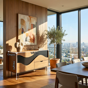 Wave Front Sideboard Cabinet, Sculptural Storage Credenza for Modern Rustic Interiors