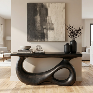 Console Table Solid Wood with Double Hollow Loop Base for Entryway Decor