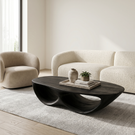 Solid Wood Coffee Table with Double Curved Hollow Base for Living Room