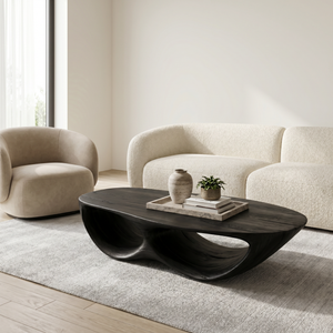 Solid Wood Coffee Table with Double Curved Hollow Base for Living Room