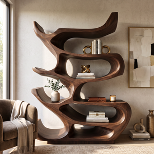 Bookshelf Solid Wood with Sculptural Organic Loop Shelves