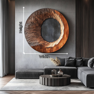 Handcrafted Solid Wood Ring Wall Art with Radial Carved Texture and Dark Inner Opening