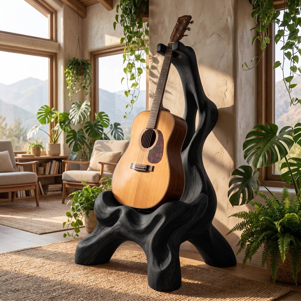 Organic Sculptural Guitar Stand Handmade Wooden Guitar Holder