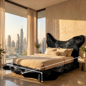 Sculptural Solid Wood Bed Frame with Organic Live Edge Platform, Statement Bed for Organic Modern Bedrooms