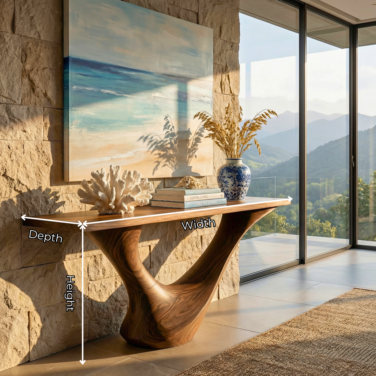 Handcrafted Solid Wood Sculptural Console Table with Organic Flow Base for Modern Interiors