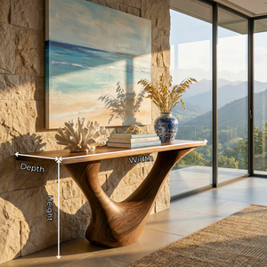 Handcrafted Solid Wood Sculptural Console Table with Organic Flow Base for Modern Interiors