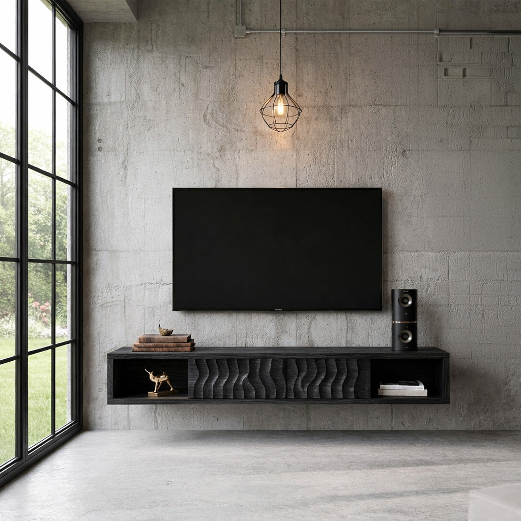 Luxury Sculptural Solid Wood Floating TV Console