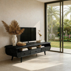 Live Edge Solid Wood TV Console with Sculpted Frame