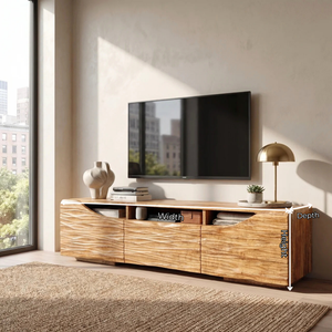 Sculptural Wood TV Cabinet with Carved Wave Front for Modern Interiors