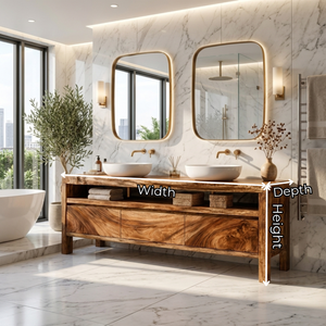Bathroom Vanity Solid Wood with Double Sink and Open Shelf Storage for Lodge Bathroom