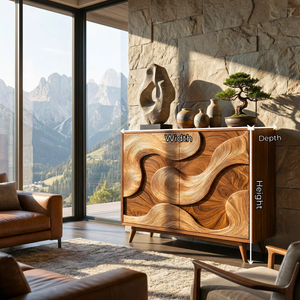 Solid Wood Sideboard with Abstract Sculptural Relief Doors for Modern Interiors