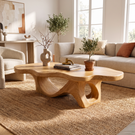 Coffee Table Solid Wood with Sculptural Double Loop Base for Living Room