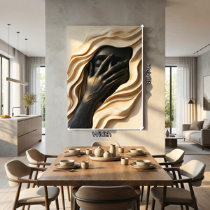 Handcrafted Solid Wood Face Wall Sculpture with Black Relief Hand and Flowing Layers