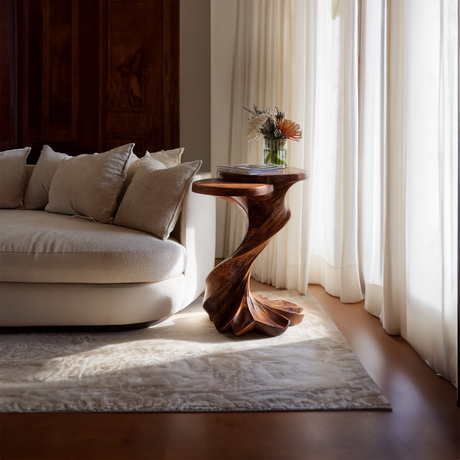 Hand-Carved Twisted Solid Wood Accent Table