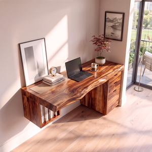 Solid Wood Desk With Drawers And Open Shelf For Home Office