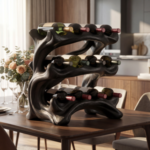 Organic Flow Solid Wood Wine Rack Sculptural Multi Tier Bottle Holder for Tabletop Display