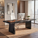 Solid Wood Office Desk with Live Edge Top and Panel Legs