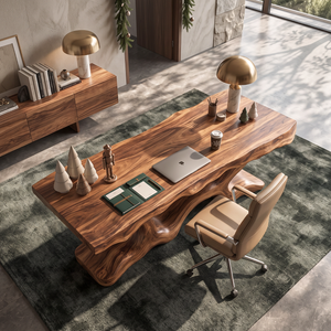 Sculptural Solid Wood Executive Desk with Organic Branch Base and Live Edge Top