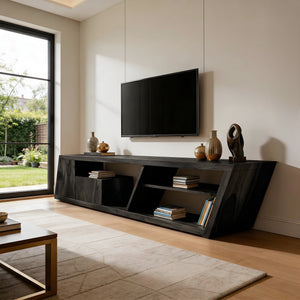 Angled Solid Wood Media Console in Organic Modern Style