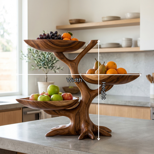 Handcrafted Solid Wood Tiered Fruit Centerpiece with Tree-Limb Stand and Curved Bowl Trays
