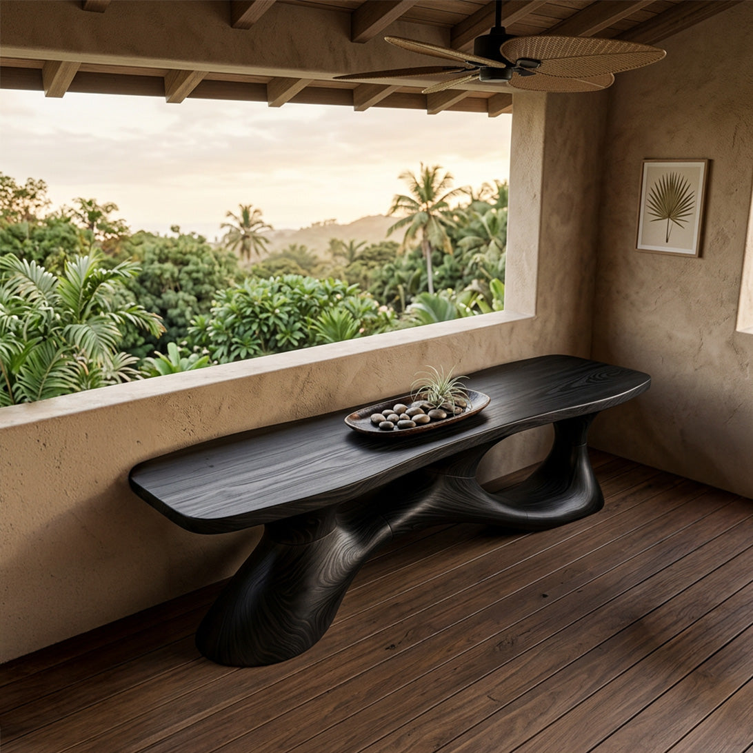 Organic Sculptural Solid Wood Console Table with Modern Curved Base