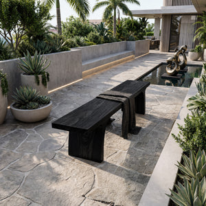 Minimalist Solid Wood Bench with Sculpted Organic Base