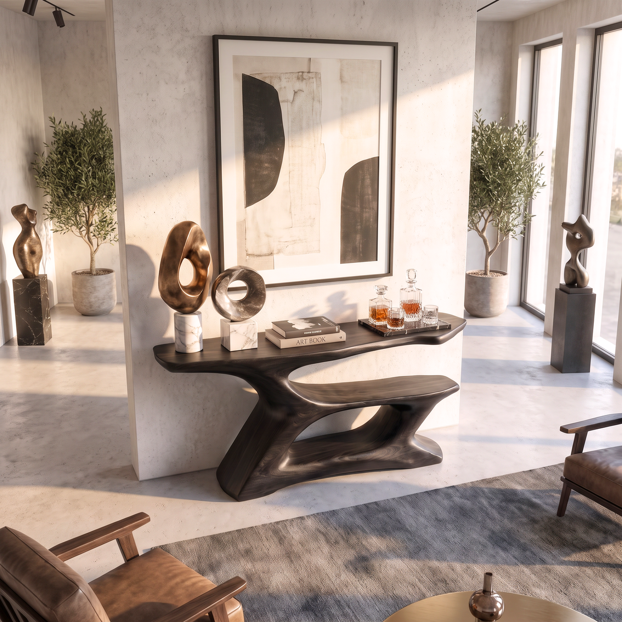 Console Table Solid Wood with Sculptural Tiered Arch Base