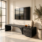 Organic Solid Wood TV Console with Sculptural Carved Cabinet Door