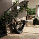 Organic Sculpted Solid Wood Console Table with Architectural Base