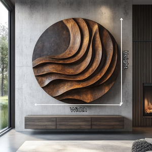 Handcrafted Solid Wood Wall Sculpture with Layered Curved Relief and Round Statement Form