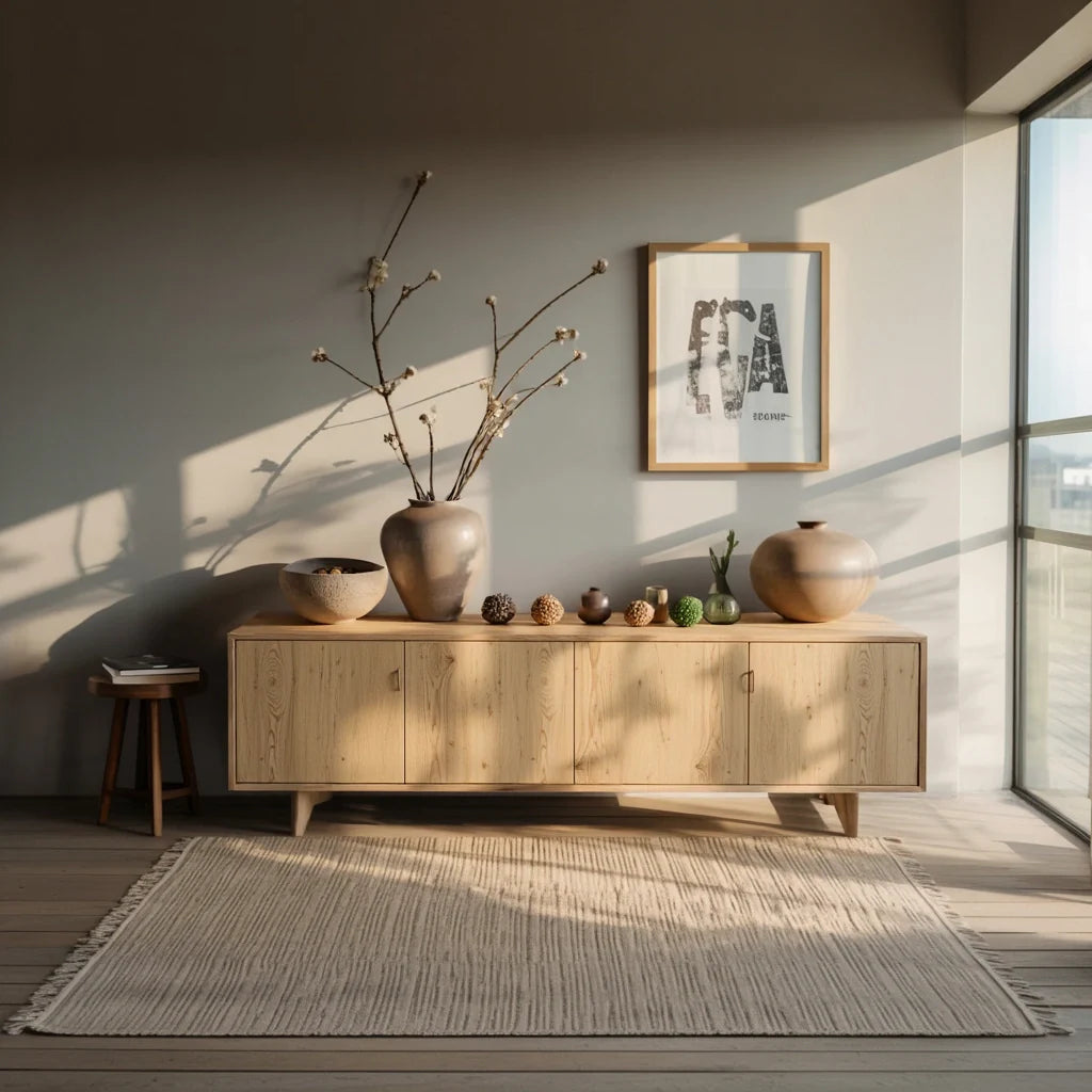 Handcrafted Solid Wood Console Cabinet with Organic Modern Silhouette
