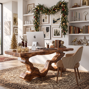 Live Edge Solid Wood Executive Desk with Sculptural Root Frame