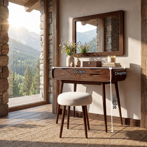 Rounded Solid Wood Vanity Table with Drawers, Modern Dressing Table for Bedroom