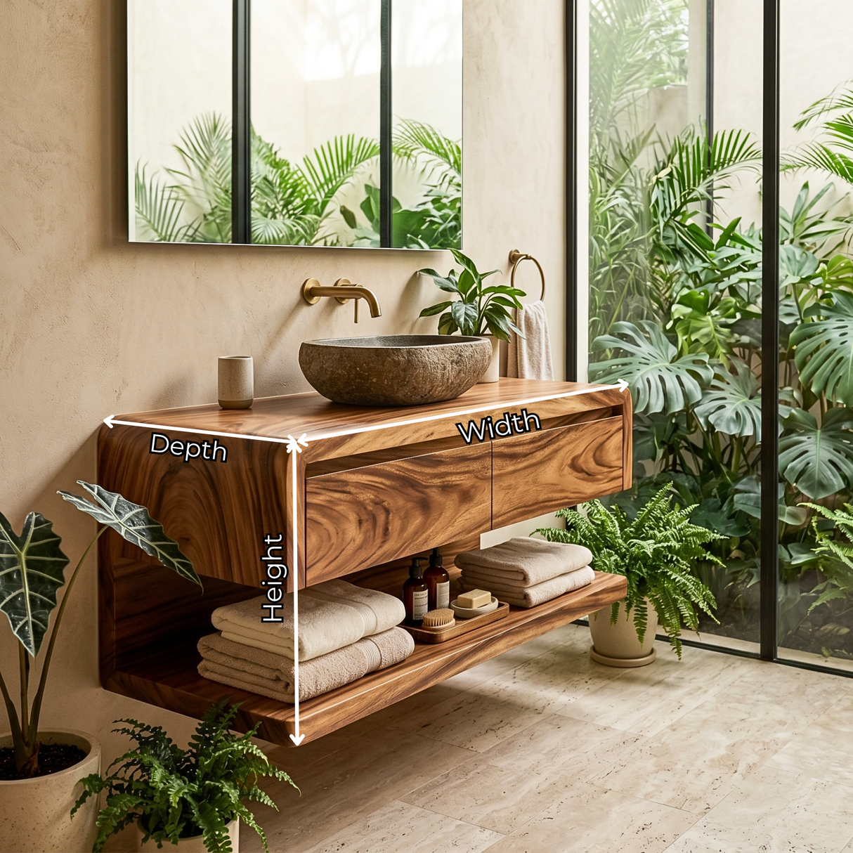 Floating Bathroom Vanity with Seamless Curved Frame