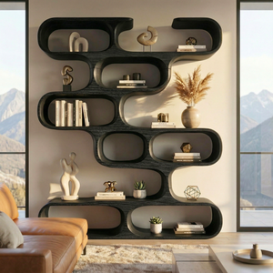Handcrafted Solid Wood Organic Bookcase with Curved Open Display Shelves