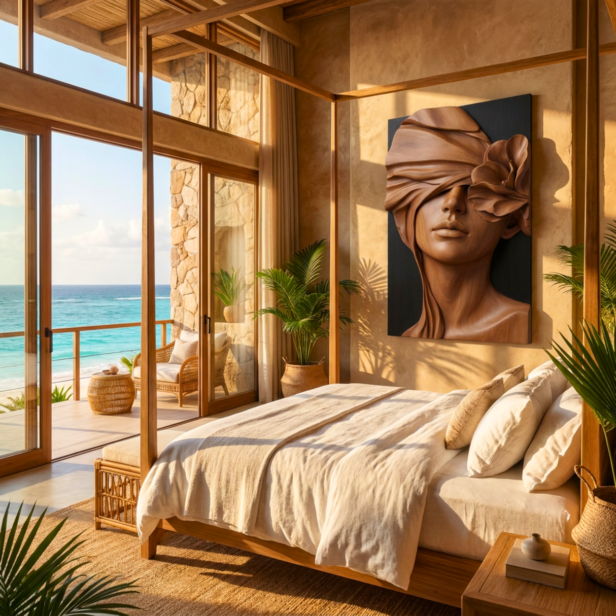 Soft Veil Bloom Wooden Relief Portrait Sculpture Wall Art
