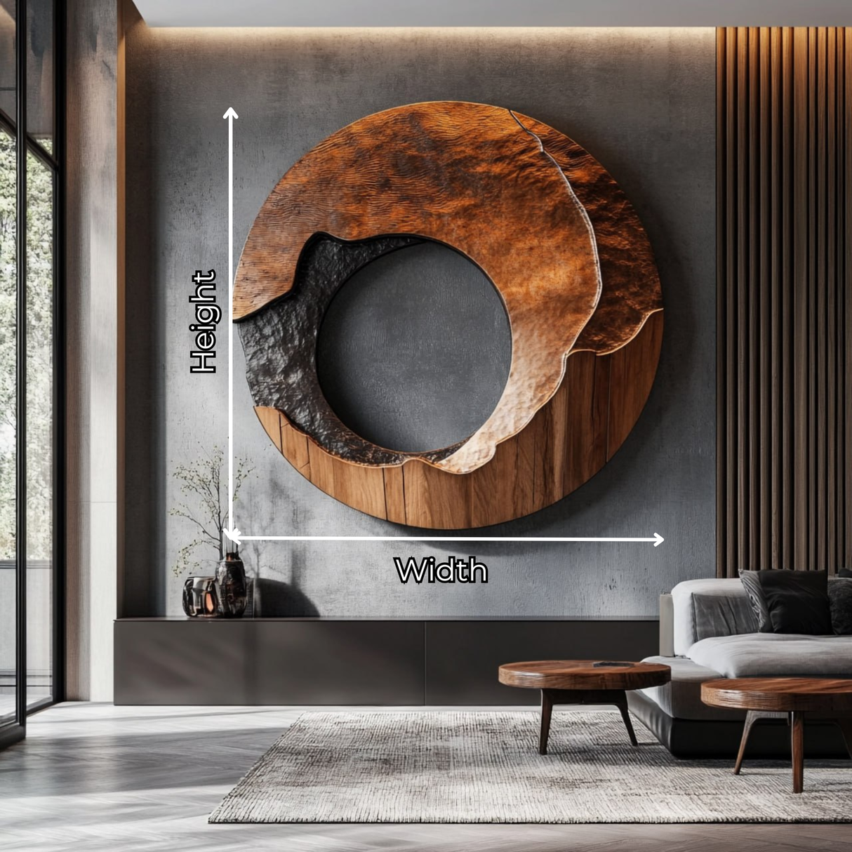 Large Solid Wood Wall Sculpture with Organic Open Center and Charred Texture Accent