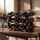 Modern Sculptural Solid Wood Wine Rack Wave Carved Multi Level Bottle Holder for Countertop